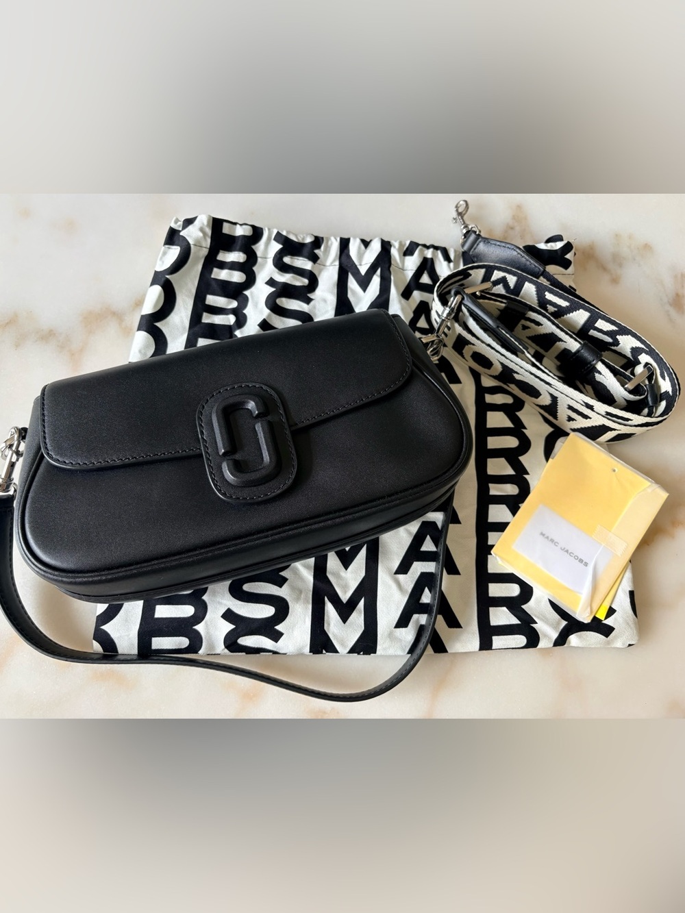 Marc Jacobs Large Clover Black Leather Shoulder Bag with Logo Strap